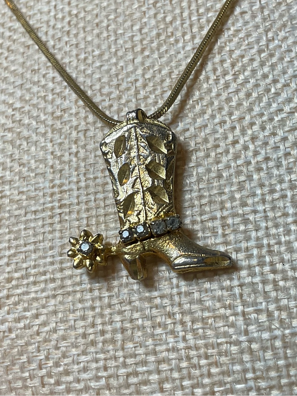 Gold Toned Cowboy Boot Pendant Necklace - Women Jewelry western